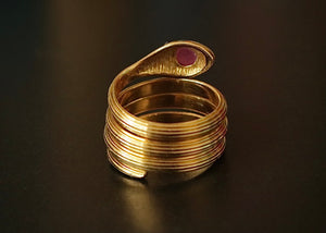 18k Lalaounis Snake Ring with Ruby Cabochon - Jewelry