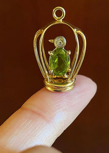 Charming 1950’s 14k Peridot and Diamond Birdcage Pendant by 