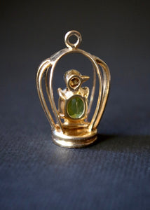 Charming 1950’s 14k Peridot and Diamond Birdcage Pendant by 