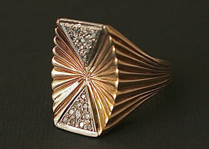 Circa 30s-40s 14k Rose Gold and Diamond Sunburst Ring