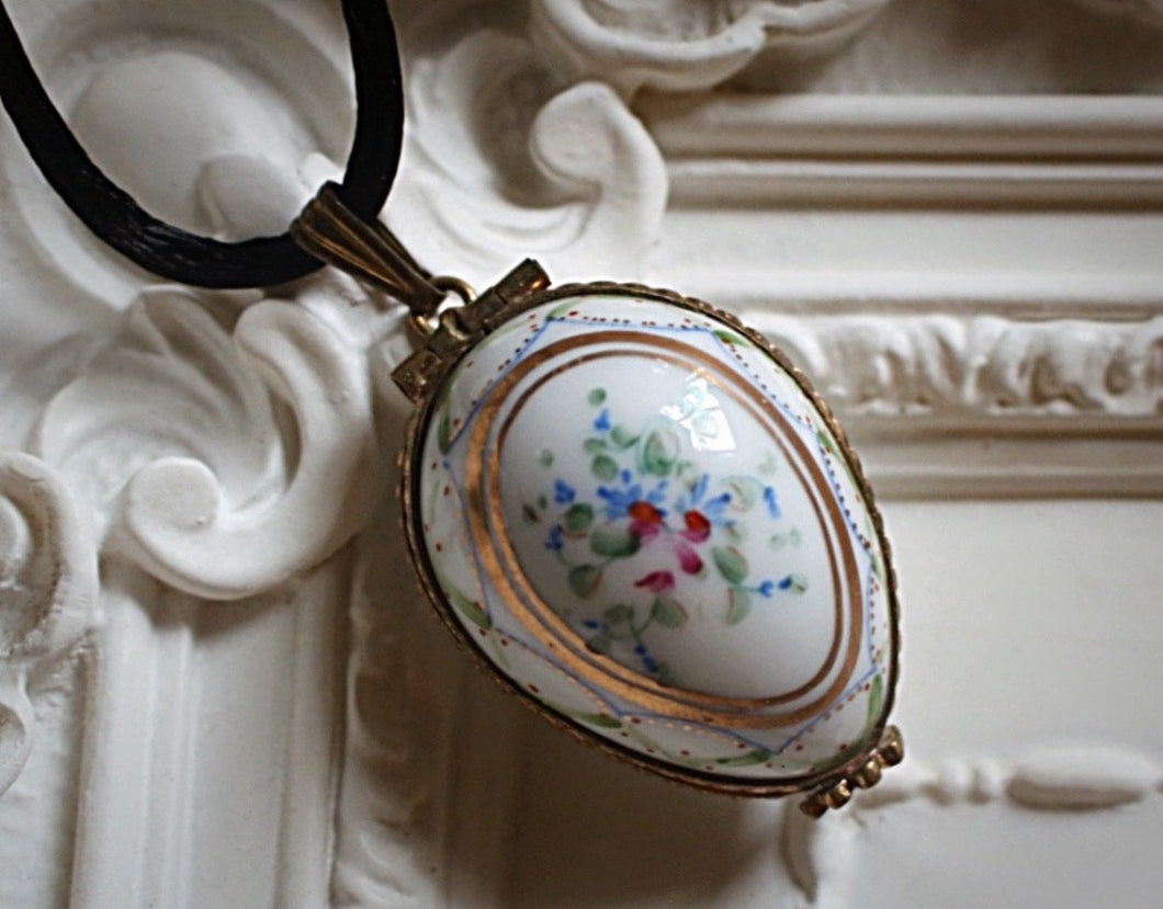 Limoges Porcelain Egg Pendant and Trinket Box