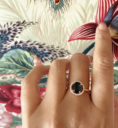 Sapphire Ring in a Halo of Diamonds and Set in 14kt Rose 