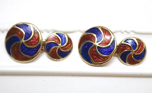 Stunning 14k and 18k Gold and Guilloché Enamel Cufflinks and Shirt Studs