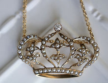 Load image into Gallery viewer, Victorian 14k Yellow Gold Seed Pearl &amp; Diamond Crown 