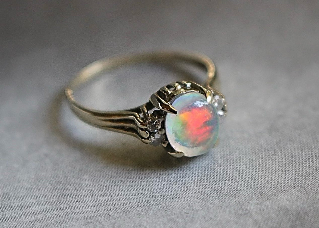 Vintage Crystal Opal Ring Set in 14k Gold with Diamonds - 